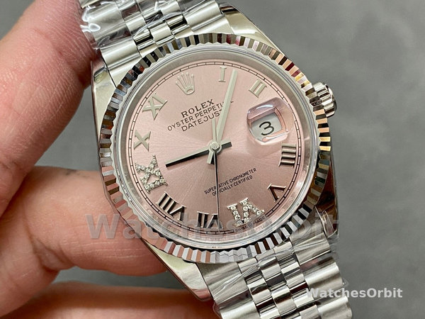 Rolex Datejust 126234 Fluted Bezel Pink Roman Dial 36MM Unisex Replica Watch