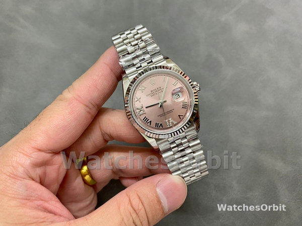 Rolex Datejust 126234 Fluted Bezel Pink Roman Dial 36MM Unisex Replica Watch