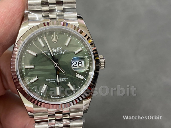 Rolex Datejust 126234 Olive Green Palm Motif Dial 36MM Unisex Replica Watch