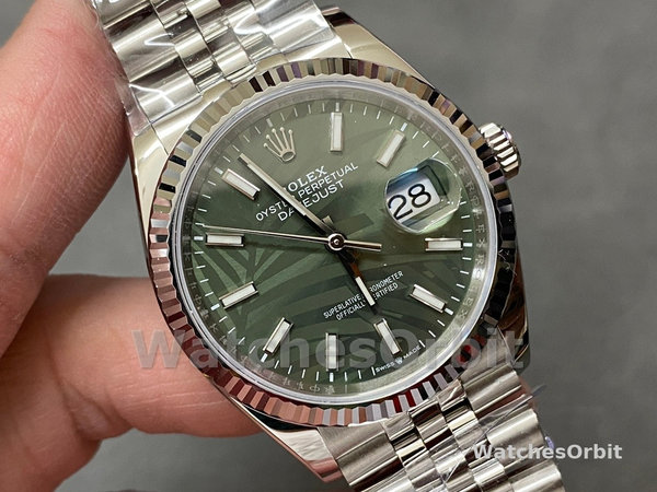 Rolex Datejust 126234 Olive Green Palm Motif Dial 36MM Unisex Replica Watch
