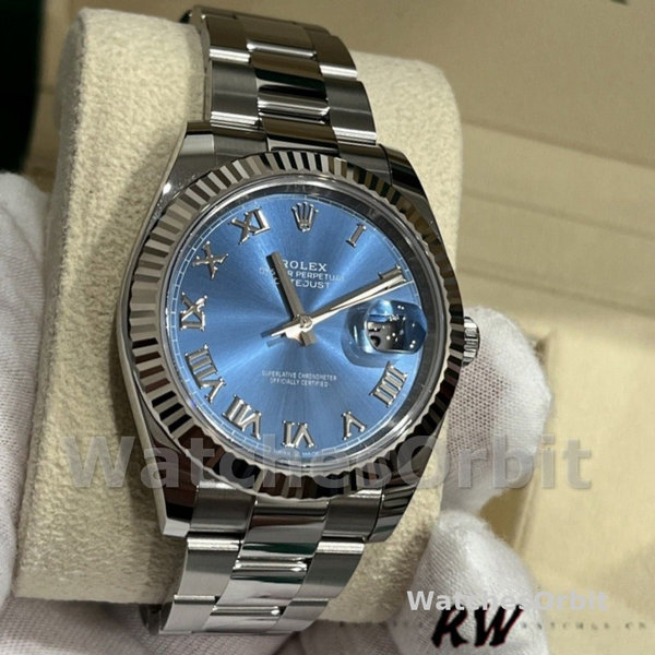 Rolex Datejust 126334 0025 Fluted Bezel Blue Roman Numeral Dial 41MM Mens Replica Watch
