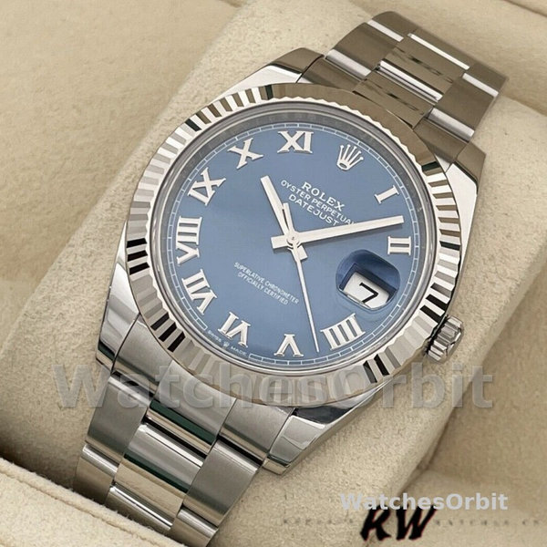 Rolex Datejust 126334 0025 Fluted Bezel Blue Roman Numeral Dial 41MM Mens Replica Watch