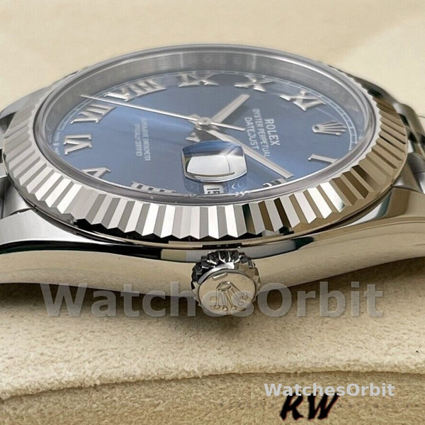 Rolex Datejust 126334 0025 Fluted Bezel Blue Roman Numeral Dial 41MM Mens Replica Watch