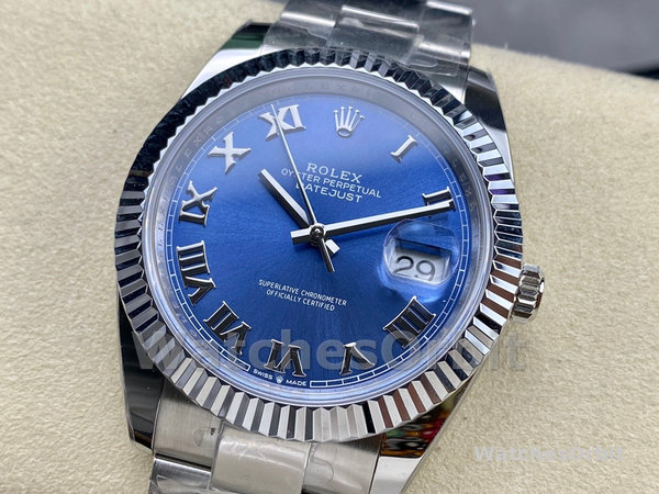 Rolex Datejust 126334 0025 Fluted Bezel Blue Roman Numeral Dial 41MM Mens Replica Watch