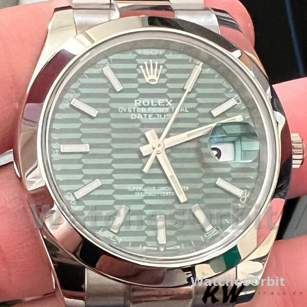 Rolex Datejust 126334 0029 Fluted Bezel Green Motif Dial 41MM Mens Replica Watch