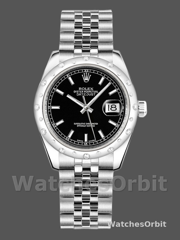 Rolex Datejust 178344 Black Dial Stainless Steel 31MM Lady Replica Watch