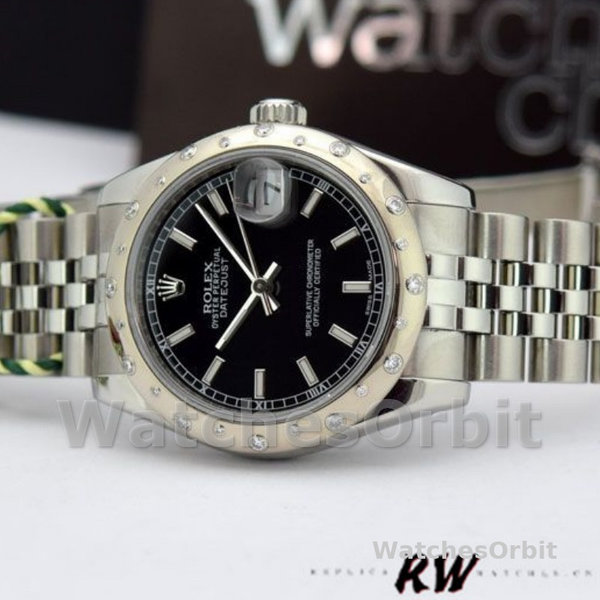 Rolex Datejust 178344 Black Dial Stainless Steel 31MM Lady Replica Watch
