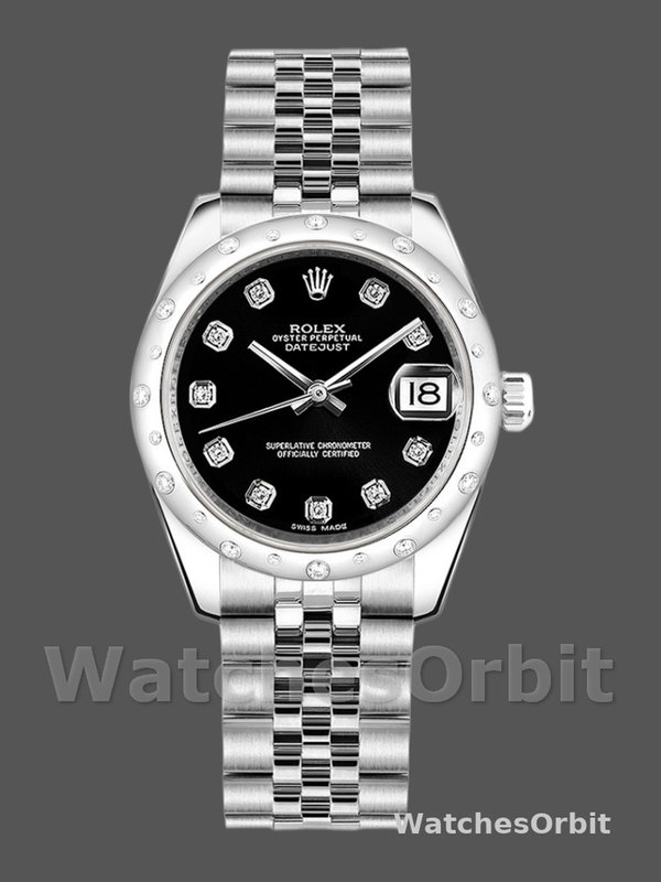 Rolex Datejust 178344 Black Diamond Dial Jubilee Bracelet 31MM Lady Replica Watch