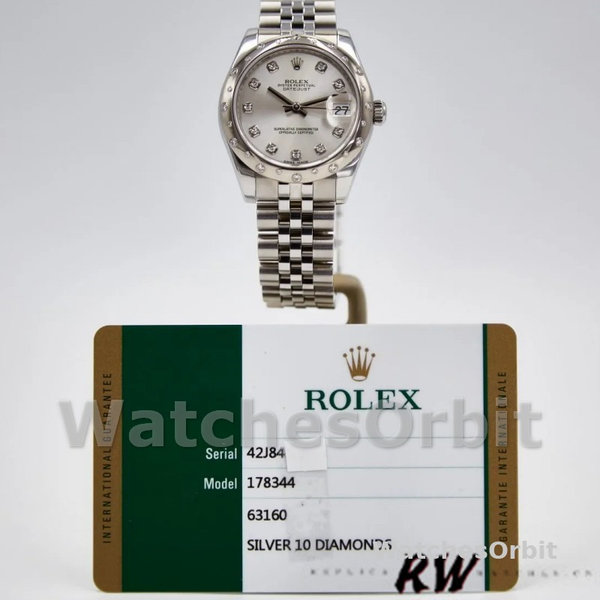 Rolex Datejust 178344 Stainless Steel Silver Diamond Dial 31MM Lady Replica Watch