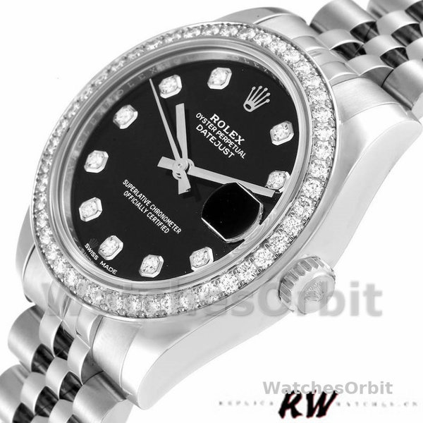 Rolex Datejust 178384 Diamond Bezel Black Diamond Dial 31MM Lady Replica Watch