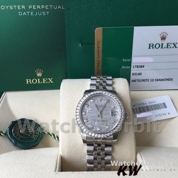 Rolex Datejust 178384 Meteorite Grey Dial Diamond Bezel 31MM Lady Replica Watch