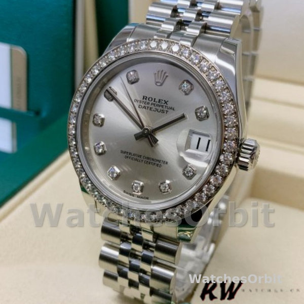 Rolex Datejust 178384 Silver Diamonds Dial Diamond Bezel 31MM Lady Replica Watch