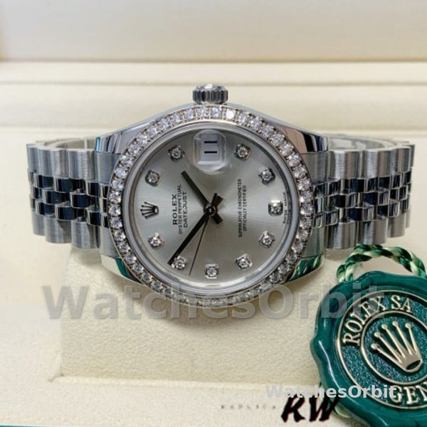 Rolex Datejust 178384 Silver Diamonds Dial Diamond Bezel 31MM Lady Replica Watch