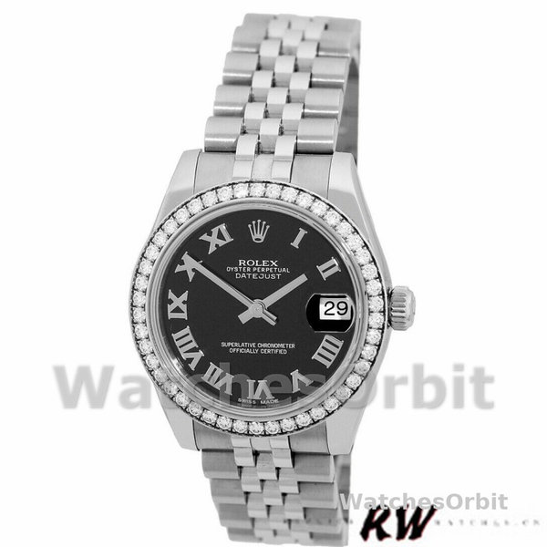 Rolex Datejust 178384 Stainless Steel Black Roman Dial 31MM Lady Replica Watch