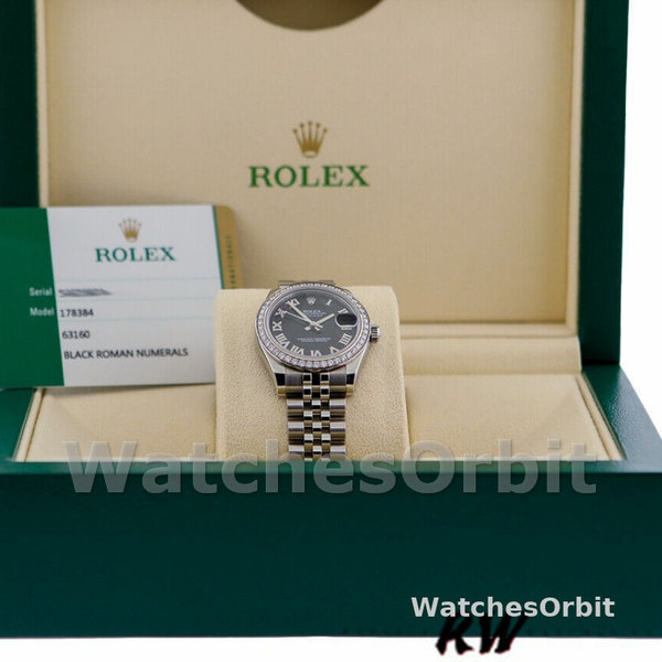 Rolex Datejust 178384 Stainless Steel Black Roman Dial 31MM Lady Replica Watch