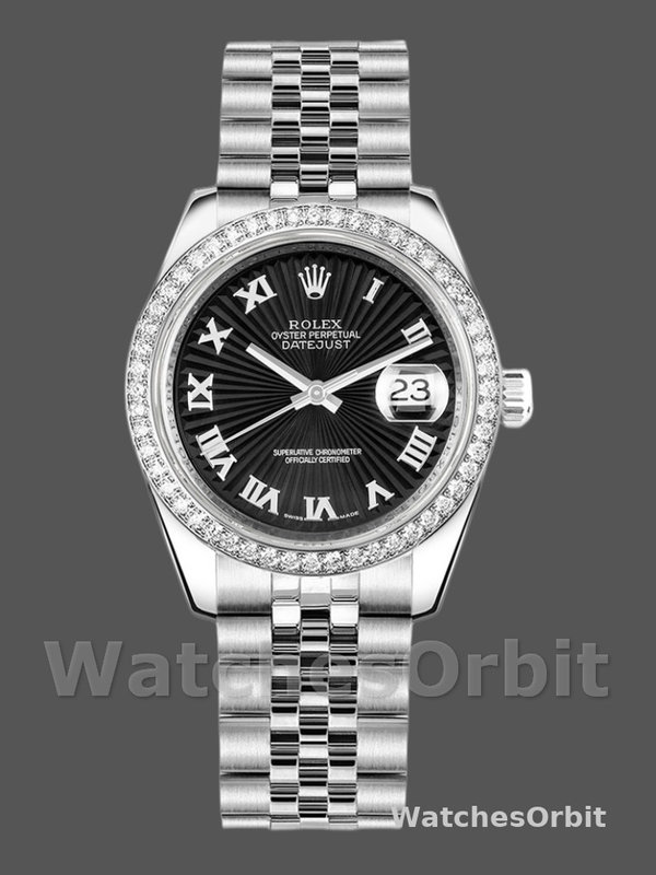 Rolex Datejust 178384 Stainless Steel Black Sunburst dial 31MM Lady Replica Watch