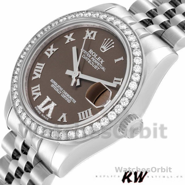 Rolex Datejust 178384 Stainless Steel Brown Diamonds Dial 31MM Lady Replica Watch
