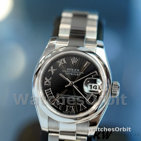 Rolex Datejust 179160 Oyster Bracelet Sunbeam Black Roman Dial 26MM Lady Replica Watch