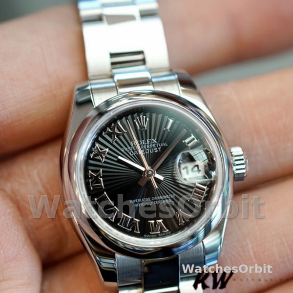 Rolex Datejust 179160 Oyster Bracelet Sunbeam Black Roman Dial 26MM Lady Replica Watch
