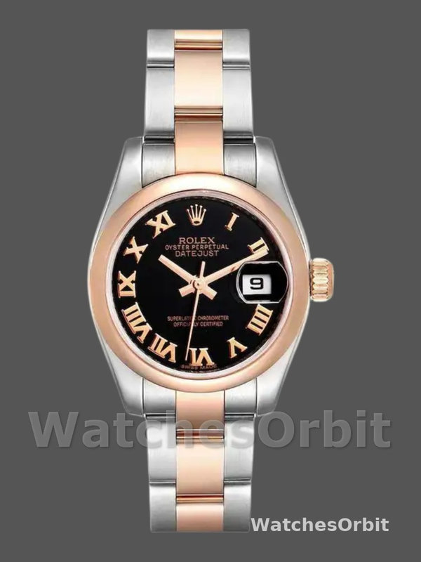 Rolex Datejust 179161 Stainless Steel and Everose Gold Black Roman Dial 26MM Lady Replica Watch