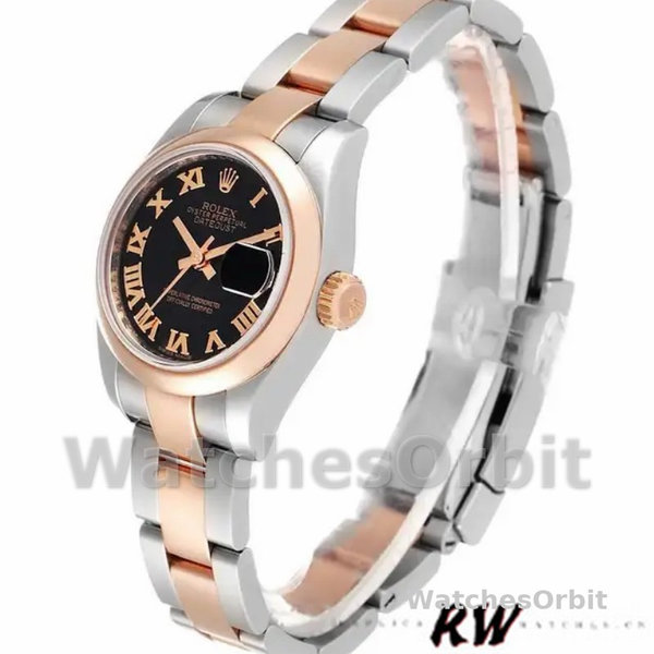 Rolex Datejust 179161 Stainless Steel and Everose Gold Black Roman Dial 26MM Lady Replica Watch
