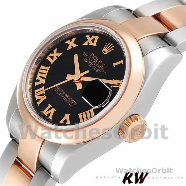 Rolex Datejust 179161 Stainless Steel and Everose Gold Black Roman Dial 26MM Lady Replica Watch