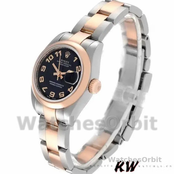 Rolex Datejust 179161 Stainless Steel and Everose Gold Concentric Circle Black Dial 26MM Lady Replica Watch