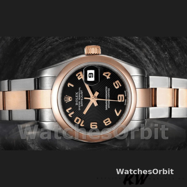 Rolex Datejust 179161 Stainless Steel and Everose Gold Concentric Circle Black Dial 26MM Lady Replica Watch