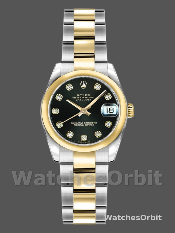 Rolex Datejust 179163 Black Diamond Dial Domed Dezel 26MM Lady Replica Watch