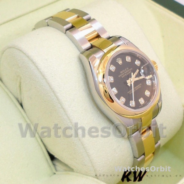 Rolex Datejust 179163 Black Diamond Dial Domed Dezel 26MM Lady Replica Watch