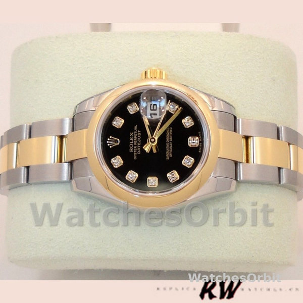 Rolex Datejust 179163 Black Diamond Dial Domed Dezel 26MM Lady Replica Watch