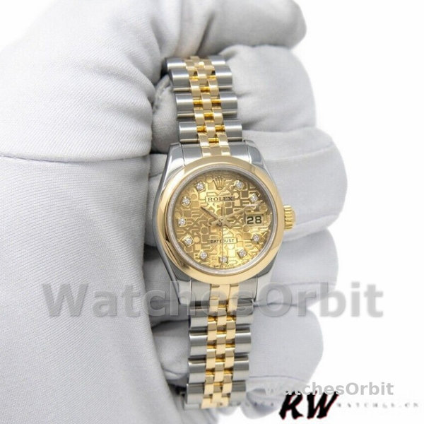 Rolex Datejust 179163 Champagne Jubilee Diamond Dial Domed Dezel 26MM Lady Replica Watch