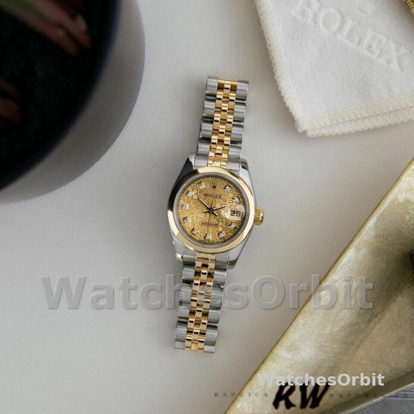 Rolex Datejust 179163 Champagne Jubilee Diamond Dial Domed Dezel 26MM Lady Replica Watch
