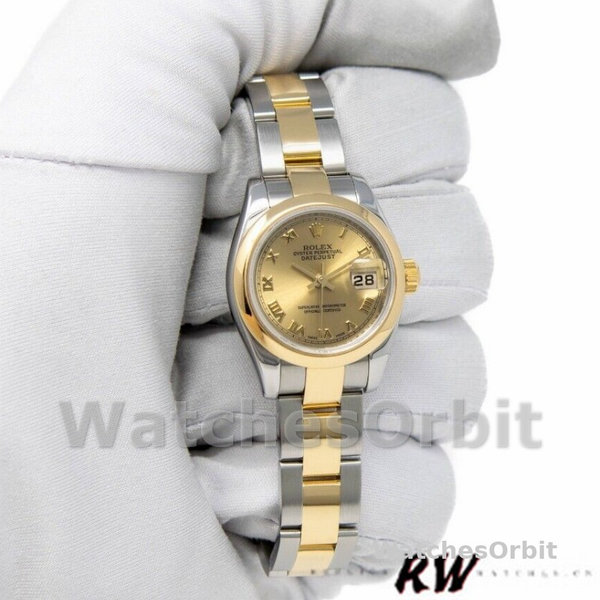 Rolex Datejust 179163 Champagne Roman Dial Domed Dezel 26MM Lady Replica Watch