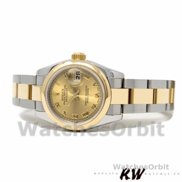 Rolex Datejust 179163 Champagne Roman Dial Domed Dezel 26MM Lady Replica Watch