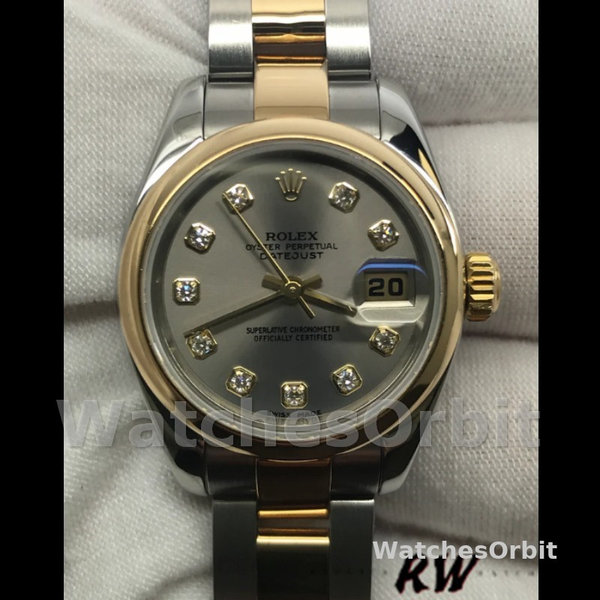 Rolex Datejust 179163 Silver Diamond Dial Domed Dezel 26MM Lady Replica Watch