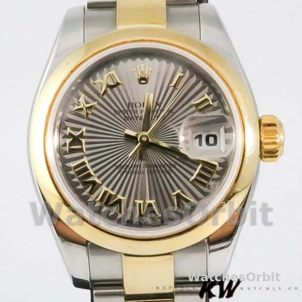 Rolex Datejust 179163 Sunbeam Gray Dial Domed Dezel 26MM Lady Replica Watch
