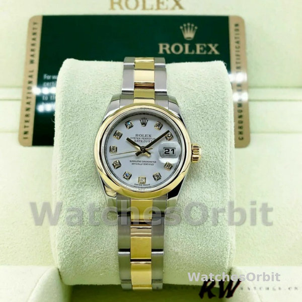 Rolex Datejust 179163 White Diamond Dial Domed Dezel 26MM Lady Replica Watch