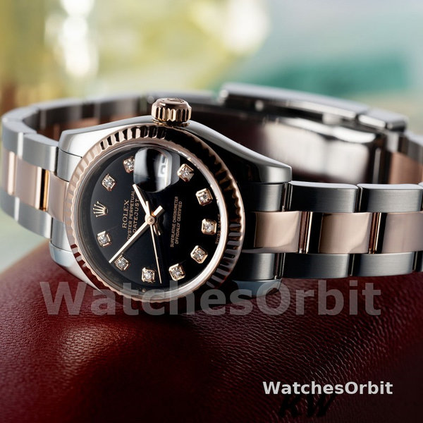 Rolex Datejust 179171 Diamond Black Dial Fluted Bezel 26MM Lady Replica Watch