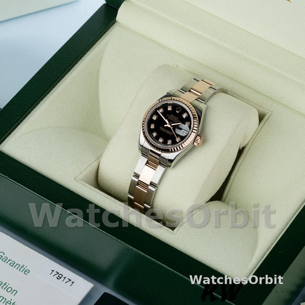 Rolex Datejust 179171 Diamond Black Dial Fluted Bezel 26MM Lady Replica Watch