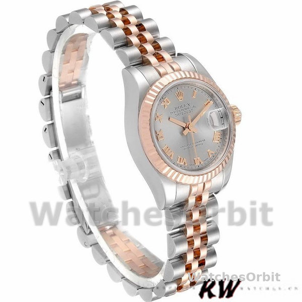 Rolex Datejust 179171 Grey Roman Numeral Dial Fluted Bezel 26MM Lady Replica Watch