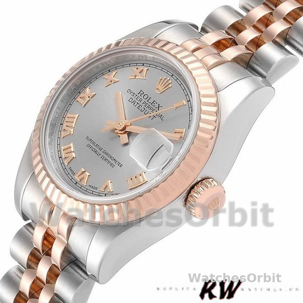 Rolex Datejust 179171 Grey Roman Numeral Dial Fluted Bezel 26MM Lady Replica Watch