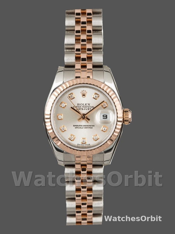 Rolex Datejust 179171 Silver Diamonds Dial Fluted Bezel 26MM Lady Replica Watch