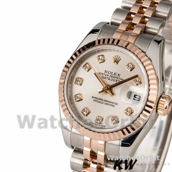 Rolex Datejust 179171 Silver Diamonds Dial Fluted Bezel 26MM Lady Replica Watch