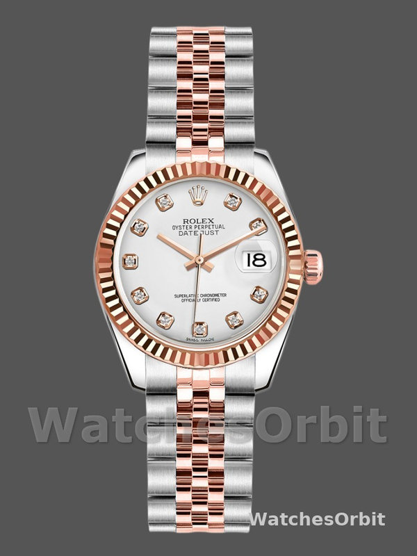 Rolex Datejust 179171 White Diamond Dial Fluted Bezel 26MM Lady Replica Watch