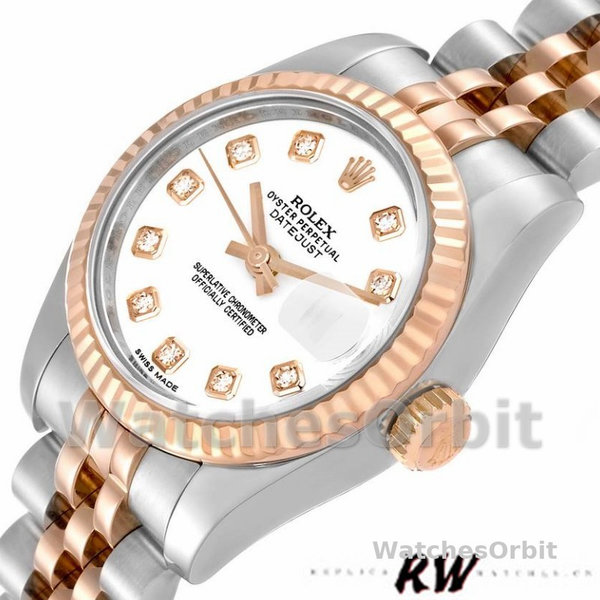 Rolex Datejust 179171 White Diamond Dial Fluted Bezel 26MM Lady Replica Watch