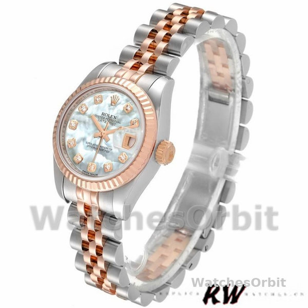 Rolex Datejust 179171 White MOP Diamond Dial Fluted Bezel 26MM Lady Replica Watch