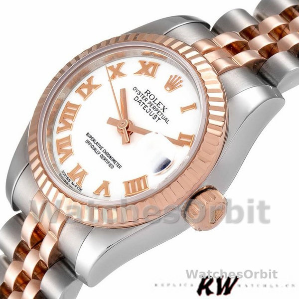 Rolex Datejust 179171 White Roman Numeral Dial Fluted Bezel 26MM Lady Replica Watch