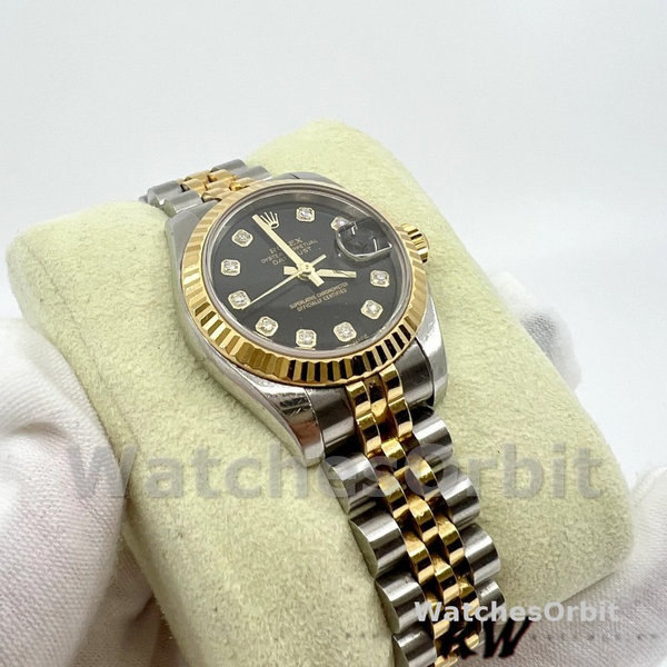 Rolex Datejust 179173 Black Diamond Dial Fluted Bezel 26MM Lady Replica Watch