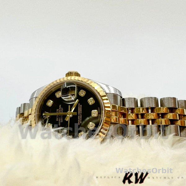 Rolex Datejust 179173 Black Diamond Dial Fluted Bezel 26MM Lady Replica Watch